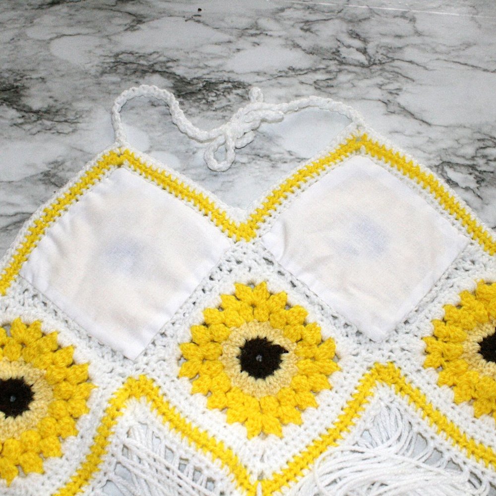 HAND CRAFTED Crop Top Sunflower Crochet Fringe Granny Square Yellow Various - Picture 5 of 15